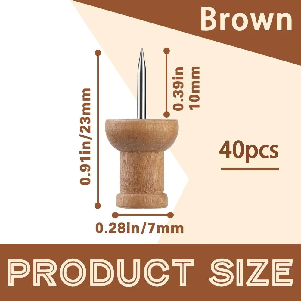 나무 압정핀 40개, 장 압정핀, 코르크보드, 지도, 사진, 달력 및 DIY 공예품에 적합합니다.