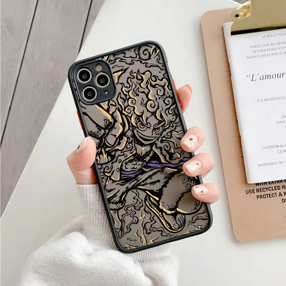 Luffys-funda mate Gear 5 Zoro para iPhone, carcasa transparente de una pieza para iPhone 16, 15, Pro Max, 13, 12, Mini, 11, 14 Plus, 15, 16 Pro Max