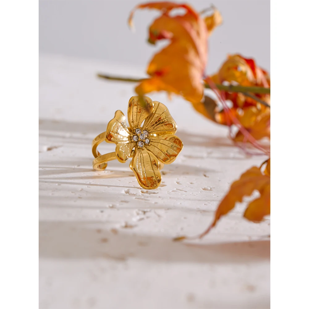 Yhpup Womens Adjustable Golden Flower Ring