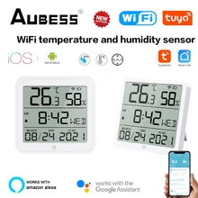 Tuya wi fi inteligente sensor de temperatura e umidade higrômetro interior termômetro com display lcd despertador para alexa casa do google