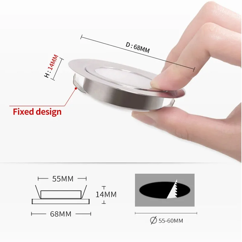 LED 미니 원형 LED 다운 라이트 홈 오피스용 매립형 스포트라이트, 평면 가구 스포트라이트, 3W DC12V