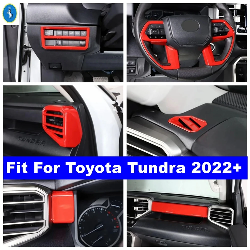 

Lights Switch / Steering Wheel / Center Control Gear Shift Panel Cover Trim For Toyota Tundra 2022 2023 Red Interior Accessories