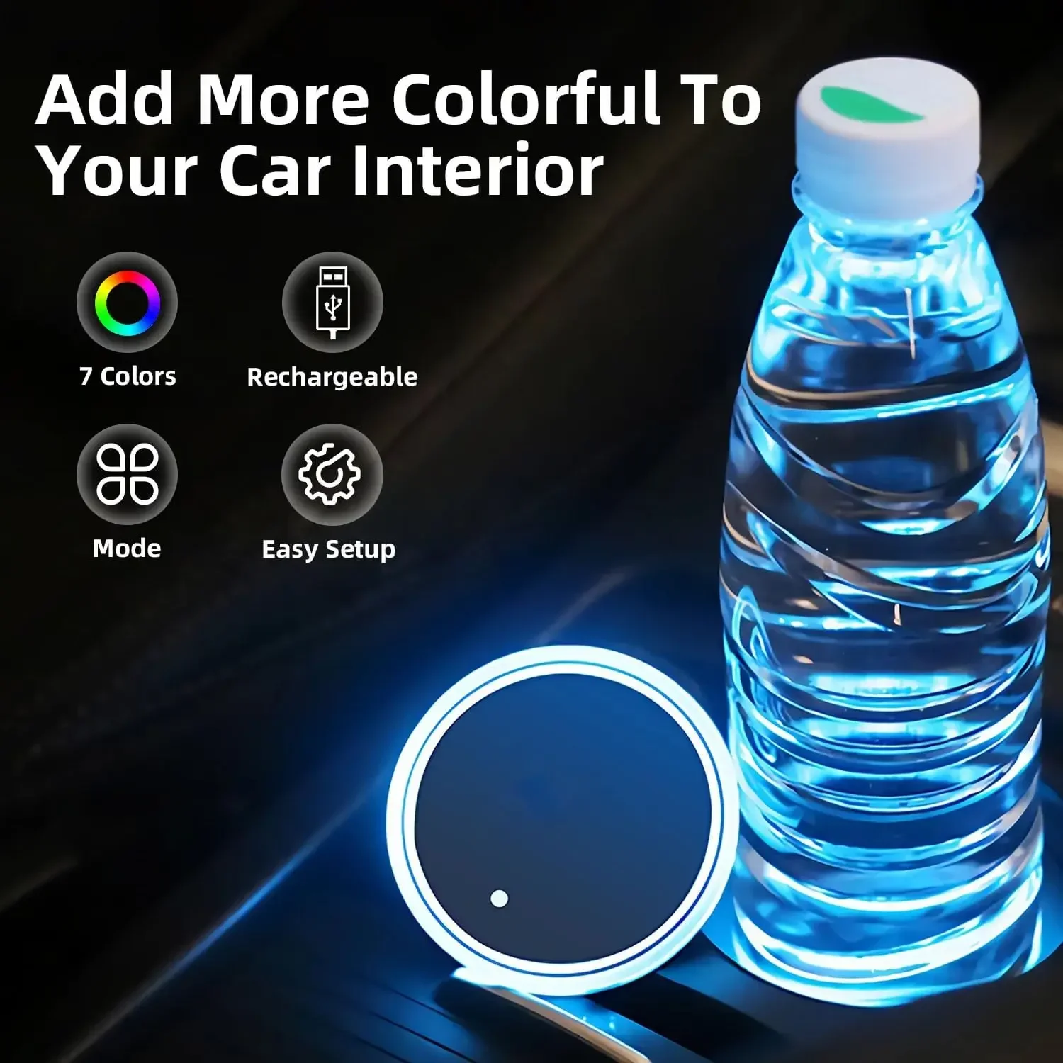 1/2pcs LED Car Cup Holder Lights, 3 Modes 7 Colors Charging Coaster Cup Pad, LED Interior Atmosphere Car Lamp Decoration In