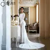 OYISHA Mermaid Appliques Muslim Wedding Dresses Elegant Satin O-Neck Full Sleeve Bridal Gowns Button Classic Vestido De Mariages 1