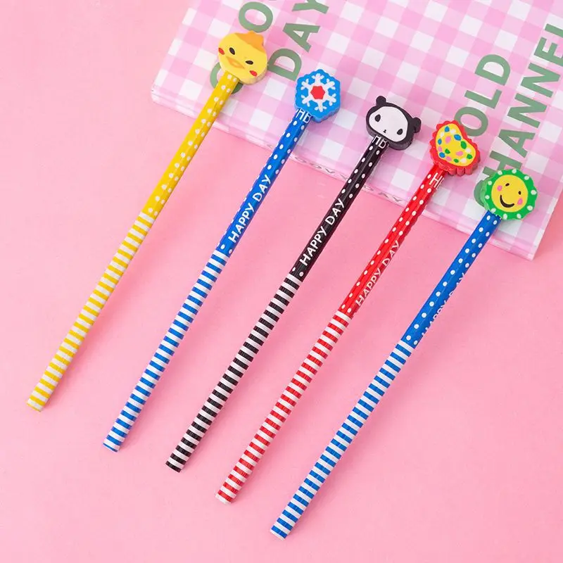 Cute with rubber cartoon pencils Kindergarten Prize gift Paintbrush Creative stationery for students drawing sketch pencils 4