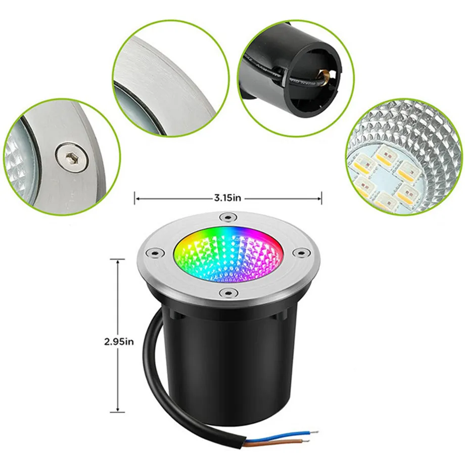 RGB 10W LED 지중 조명 야외 방수 마당 계단 공원 스포트라이트 보도 경로 바닥 매립형 램프 110V