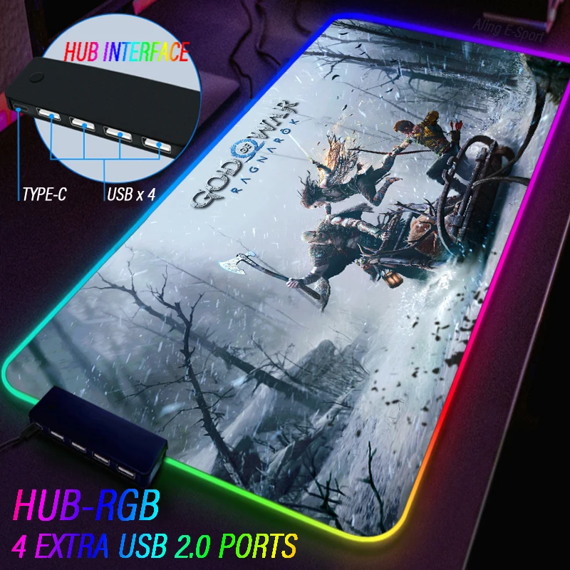 God Of War Grande Kratos Atreus Mouse Pad Rgb Incandescente Esports Tastiera Tappeto Con Hub Estensibile 4 Porte Usb Colore Fantasma Tappeto