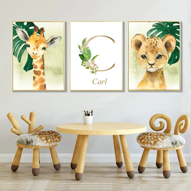 Kids Room Decoration Custom Baby Name Pictures for Wall Animal Nursery Decor