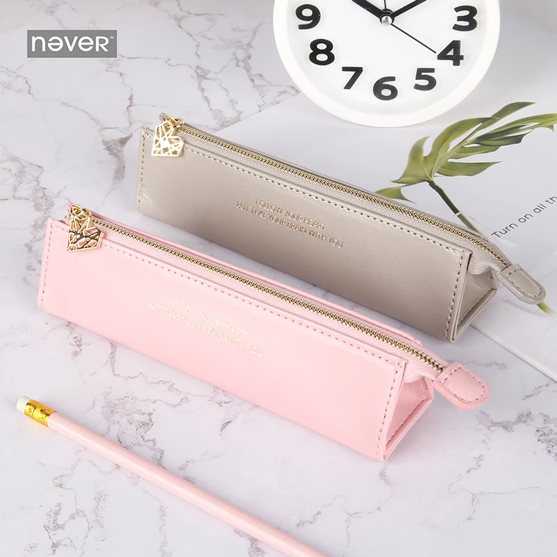 Never Pink Series Pu Leather Pencil Case Pen Bag Pencils Pouch For Ladies Business Office Desk Organizer Gift Packing Stationery Pencil Bags Aliexpress