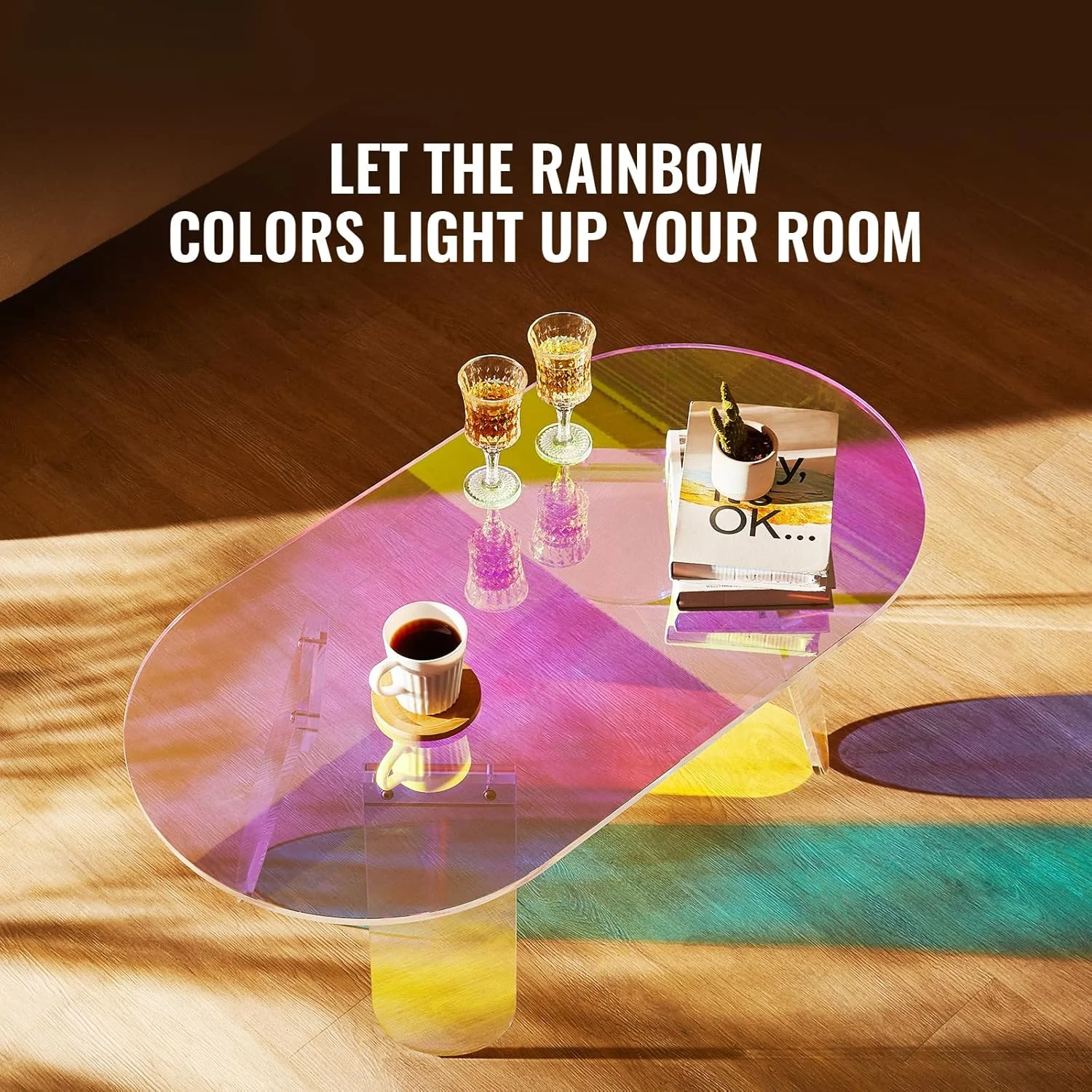 Acrylic Coffee Table, Iridescent Acrylic End Table,Colorful Acrylic Side Table 37.4 in (L) x 19.7 in (W) x 13.8IN (H) for Coffee 4