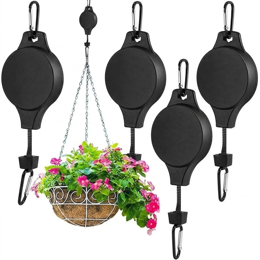 Heavy Duty Adjustable Plant Hanger Pulleys with Auto Lock and Easy-Lower Feature