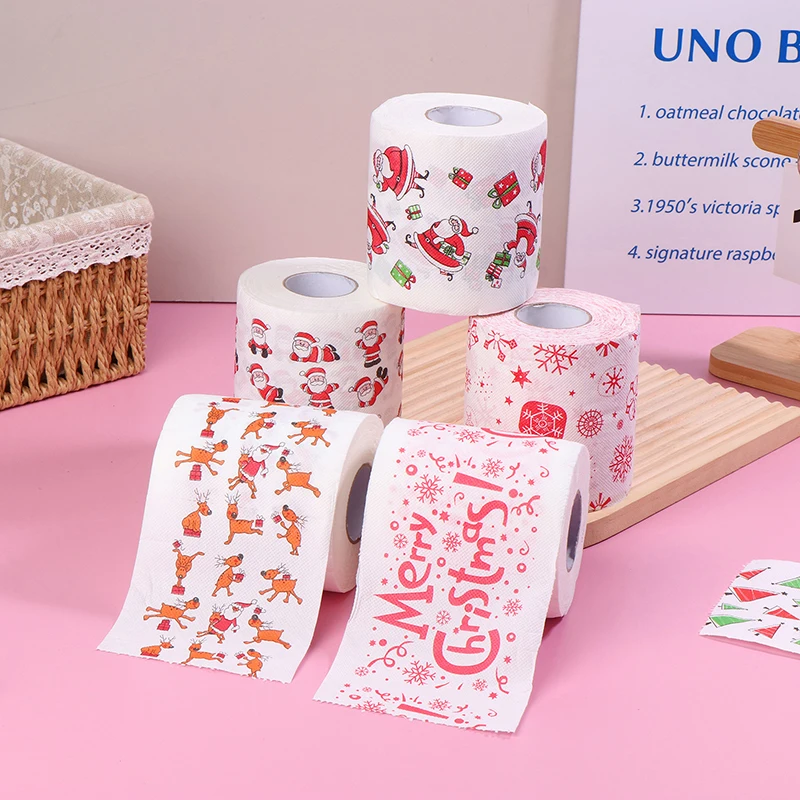 Creative Cartoon Toilet Paper Christmas Pattern Series Roll Paper Santa Claus Reindeer Hygienic Rolls Funny Napkins