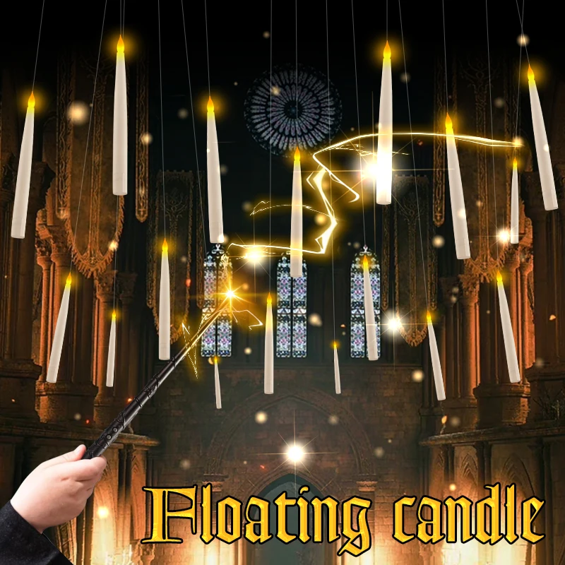 

12-60pcs Flameless Christmas Floating Candle With Wand Magic Flying Hanging Candle Taper Candle Flickering Wedding Holiday Decor