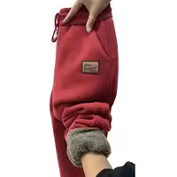 Women Autumn Winter Warm Sweatpants High Waist Drawstring Pockets Solid Color Casual Trousers Fleece Lining Thick Harem Pants - Image 4