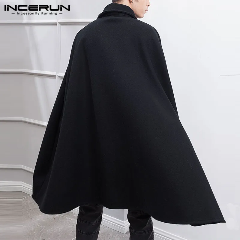 INCERUN Men Long Sleeveless Shawl Cape Coats Casual Loose Solid All-match Overcoats Trench American Style S-5XL trench coat casual men jacket outdoor jackets