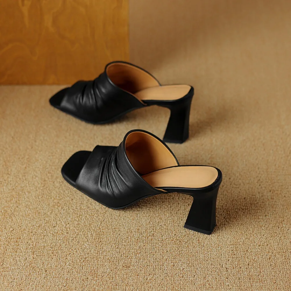 Soft sheepskin high-heeled slippers for summer wear, comfortable and fashionable niche women's sandals