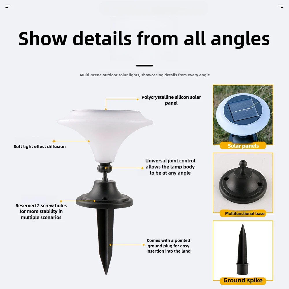 Solar Courtyard Lawn Lamp Column Lamp 2-in-1 Solar Light Lamp Head Angle Control Garden Decorative Waterproof  Atmosphere Lamp