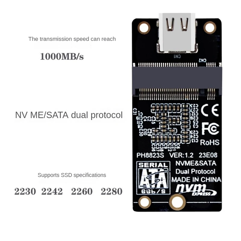 M.2 NVME/NGFF to USB 3.1 CŸ Ŭ , M2 SSD 2230/2242/2260/2280  JMS581 CŸ USB3.1 Gen2 10Gbps