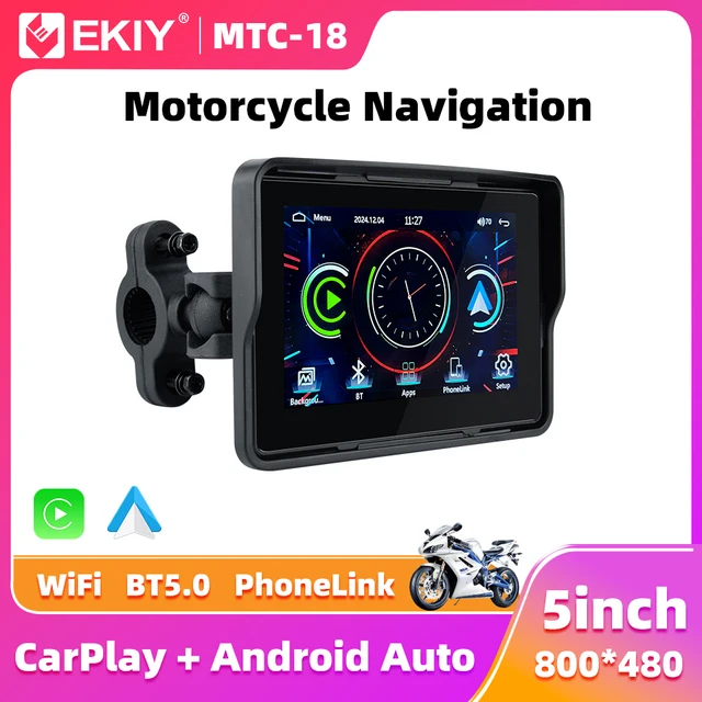EKIY 5.0 inch Wireless CarPlay Moto Android Auto Motorcycle GPS Navigation Display Screen Portable Digital Motorcycle Dashboard