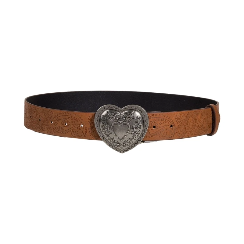 Simple Adult Waist Belt with Adjustable Carved Heart Buckle Waistband PU Waist Belts for Women Belt with Heart Buckle Dropship