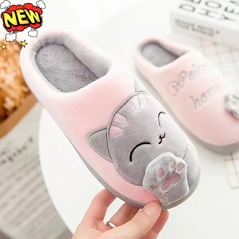 Winter New Women Slippers House Warm Cotton Slipper Y2k Cute Cartoon Cat Non-slip Couples Floor Shoes Plush For Women\'s Slippers