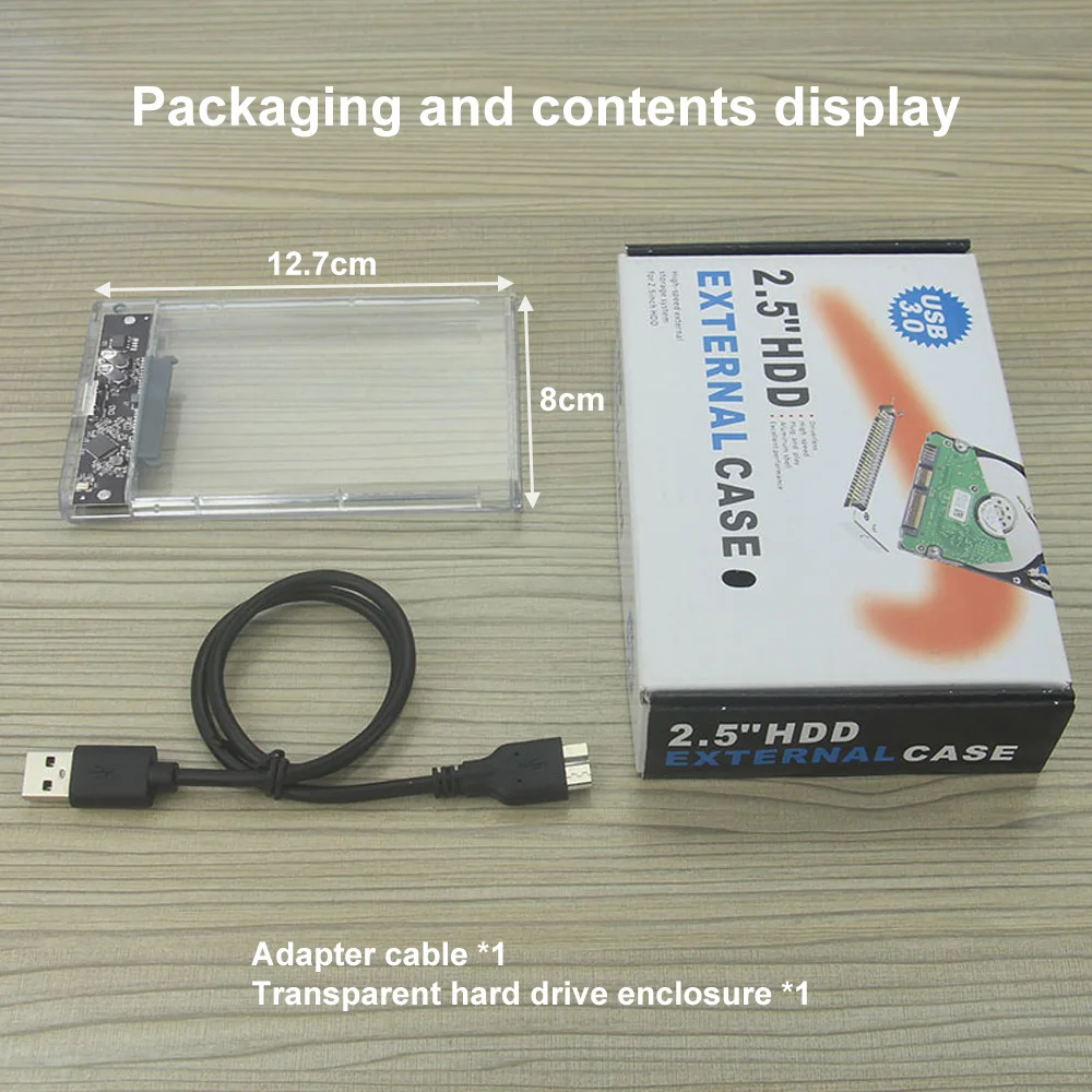 2.5인치 투명 하드 드라이브 케이스, SATA-USB 3.0 인터페이스, SSD/HDD에 적합, DIY 외장 하드 드라이브용