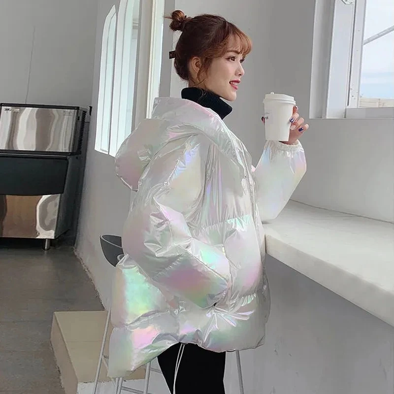 女性のための光沢のある綿のジャケット パッド入り ルーズ パッド入り 暖かい ファッショナブル カジュアル 新しいコレクション2023 綿パッド入りジャケット,光沢のある色,ルーズ,冬用コート,ニッチ