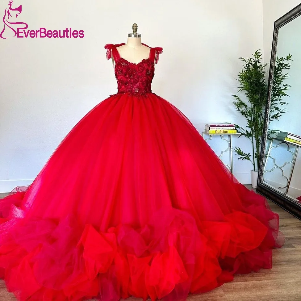 

Ball Gown Quinceanera Dresses for Juniors Wine Red Tulle Ruffles Vestidos De 15 Quinceañera Backless Sweet 16 Dress