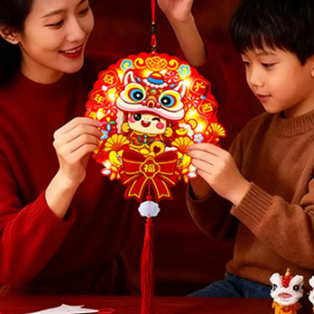 Blessing Fu Character Pendant Traditional DIY Cartoon New Year Lucky Pendant with Light String Handmade Wall Hanging Ornament
