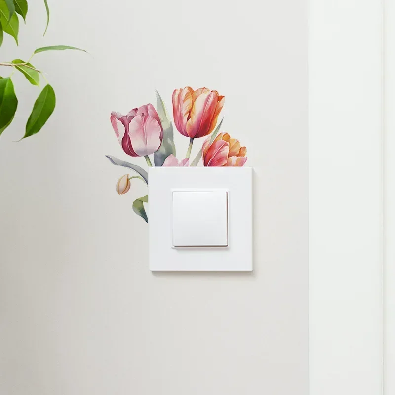 Flower Switch Stickers Green Leaves Plants Wall Sticker Tropical Switch Wallpaper Self-Adhesive Wall Decals DIY Home Decor