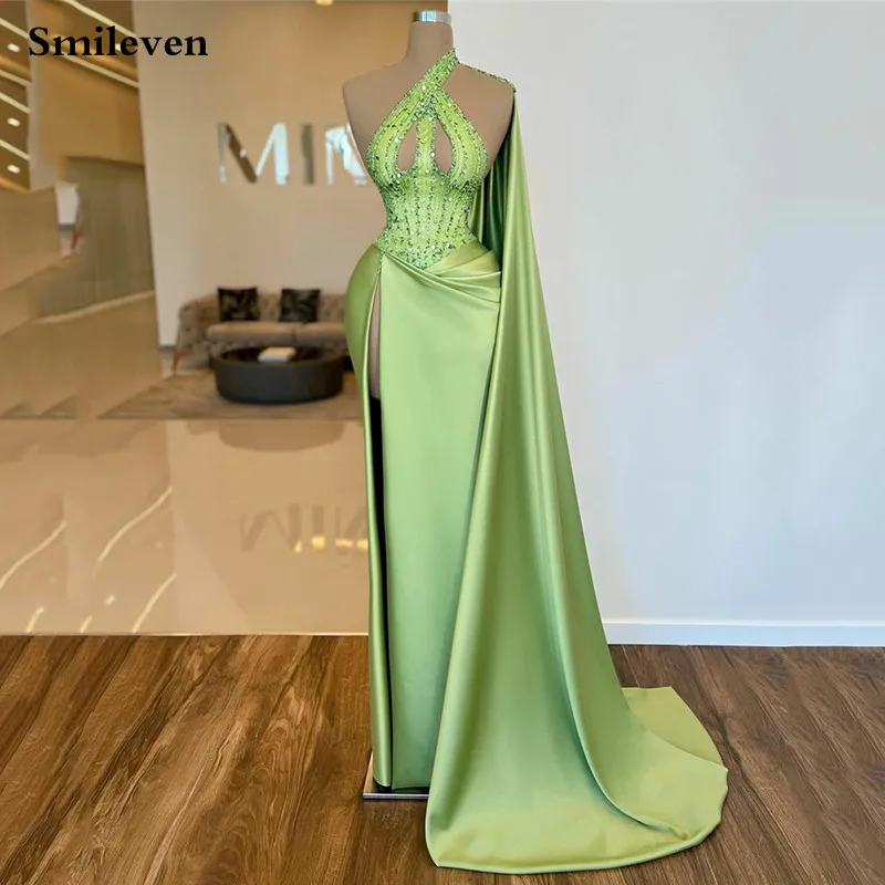 

Smileven Beaded Avocado green Mermaid Prom Dresses Sexy Sleeveless Evening Gowns Saudi Arabia Simple Wedding Party Dress 2023