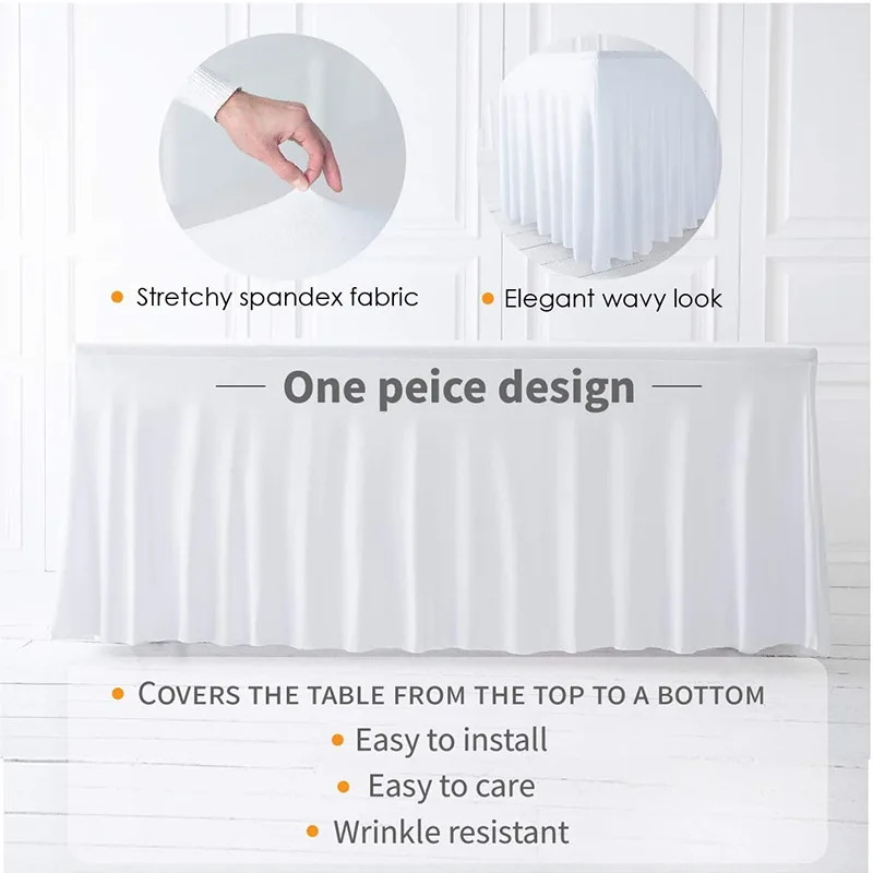 Wrinkle Resistant Elastic Tablecloth Cover for Wedding Banquet Rectangular Table Skirt Conference Tablecloth Full Circumference