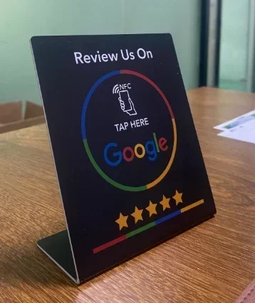 13.56Mhz programmable Google Review Card NFC station table NFC Google Reviews display bending card standing brand bracket