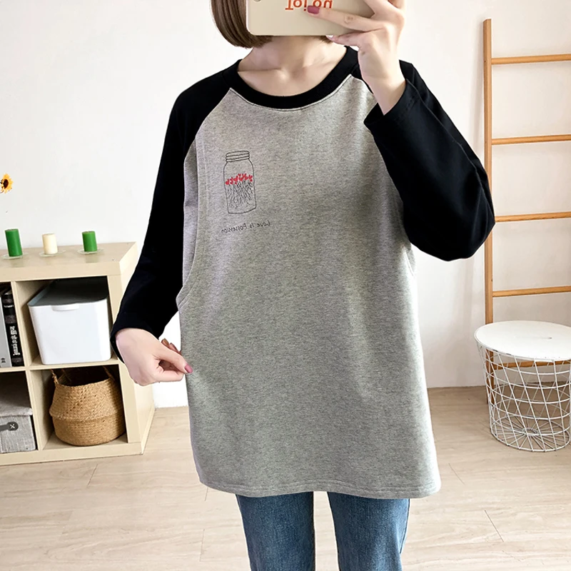 Autumn Maternity Clothes Terry Hoodies For Nursing Mothers Postpartum Home Clothes Sweatshirt For Pregnant Women 3949