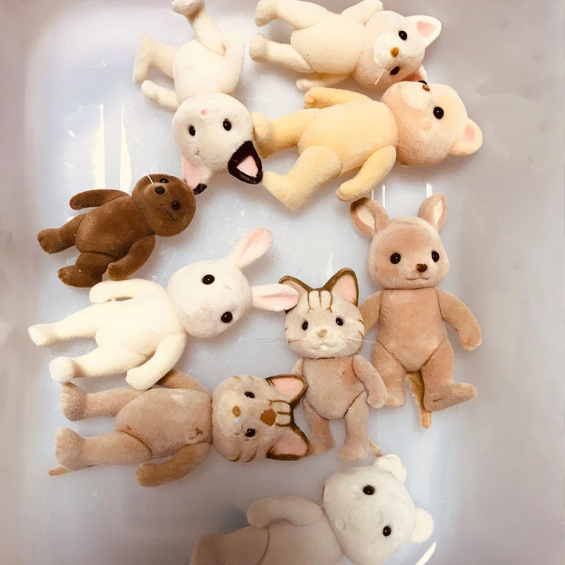 

1PC Forest Family Animal Figure Rabbit Bear Dog Flocked Shaggy Figurine Animal Model Toy For Kid Factory Defects