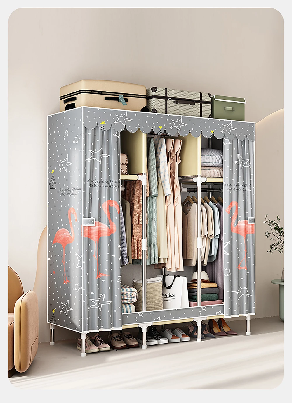 Simple Clothes Storage Wardrobe Moisture&Dust Prevention Home Clothes Hanging Rack Stable Load-bearing Modern Organizer Cabinet storage cabinet cloth wardrobe fabric wardrobe