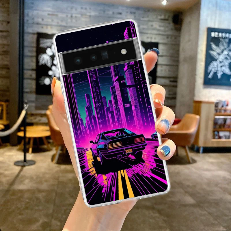 Synth wave Retro Handy hülle Abdeckung für Google Pixel 8 7 6 5 4 4xl stoß festes Silikon 7a 6a 5a 4a 3a 3axlpro 5g transparente Hülle – Detail 3