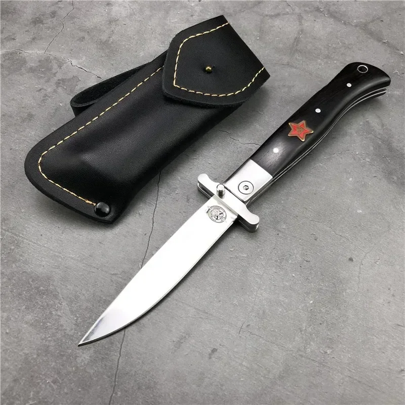 

VERY STURDY Military Stainless Steel RUS Finka NKVD Pocket Folding Blade Knife Black Handle Outdoor Hunting Survival Camp Knives