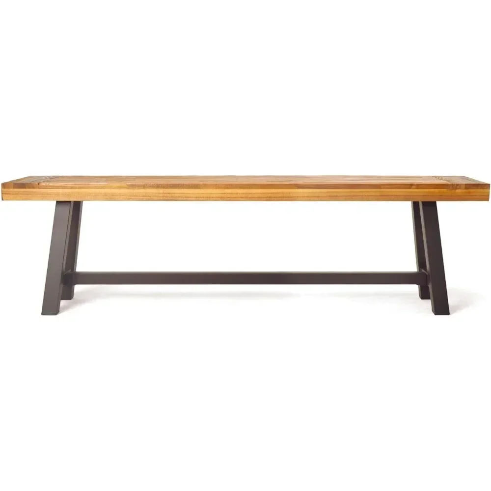 New2025-Home Carlisle Outdoor Acacia Wood and Rustic Metal Bench, Sandblast Finish / Rustic Metal 14. 75 x 63 x 17. 50 inches