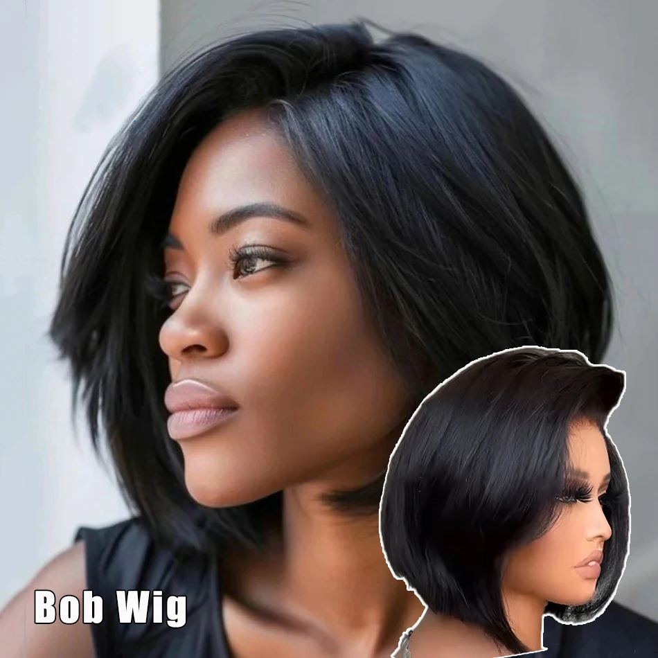 13x4 Lace Front Wigs Human Hair 200 Density HD Transparent LaceWith Baby Hair Straight Bob Wig Natural Color Breathable Lightwe 4