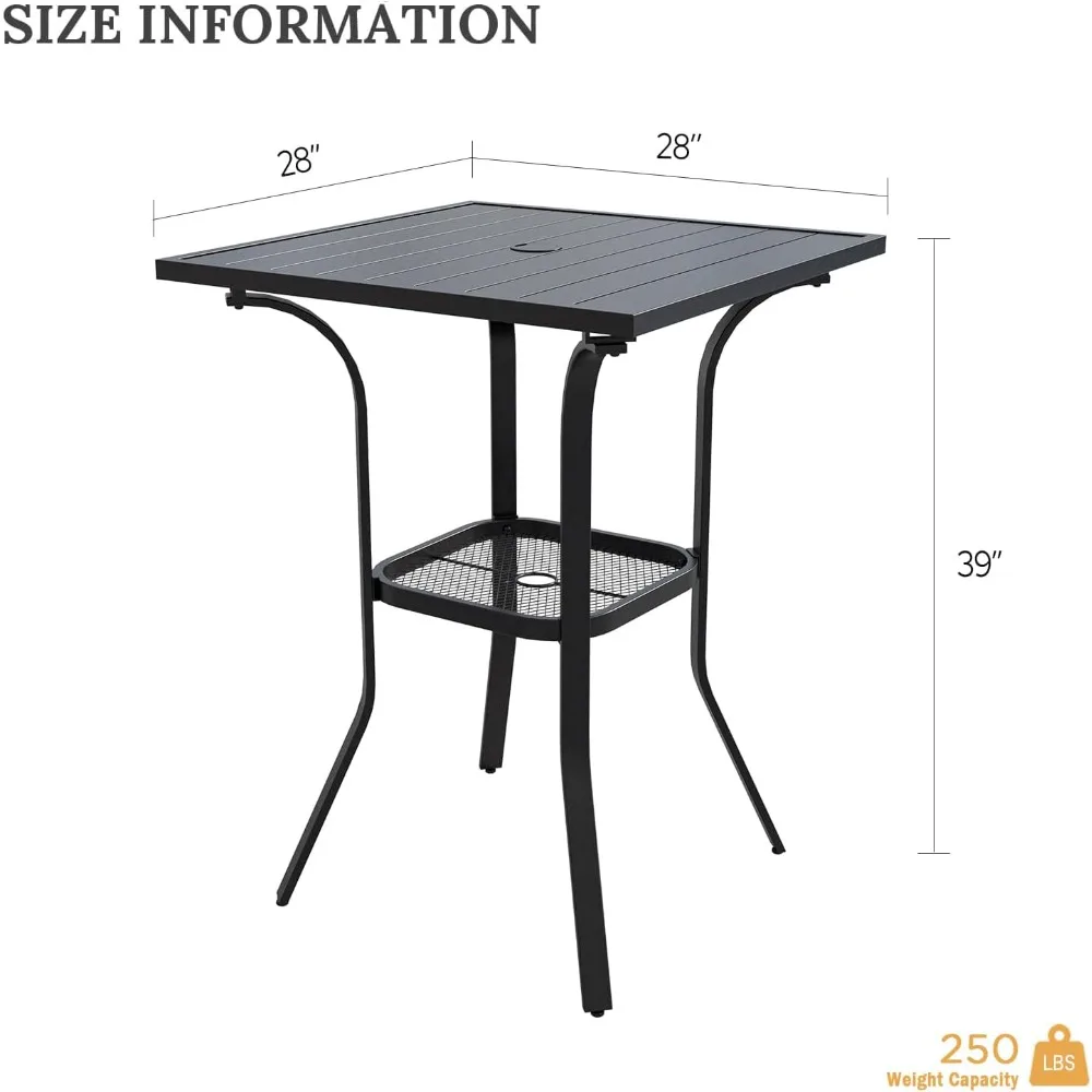 Outdoor Bar Table outdoor bar table with Umbrella Hole Patio Furniture Square Metal Bar Height Cafe Bistro