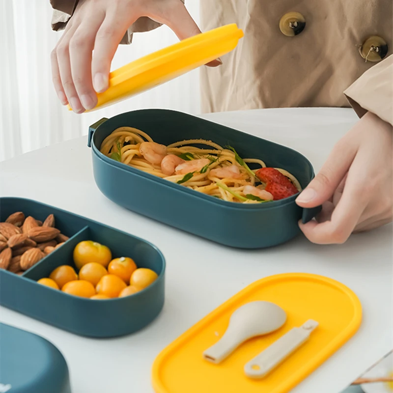 1400ML Compartment Lunch Box Plastic Double Layer Meal Prep Container  Portable Lunch Containers With Utensil Reusable for Office - AliExpress