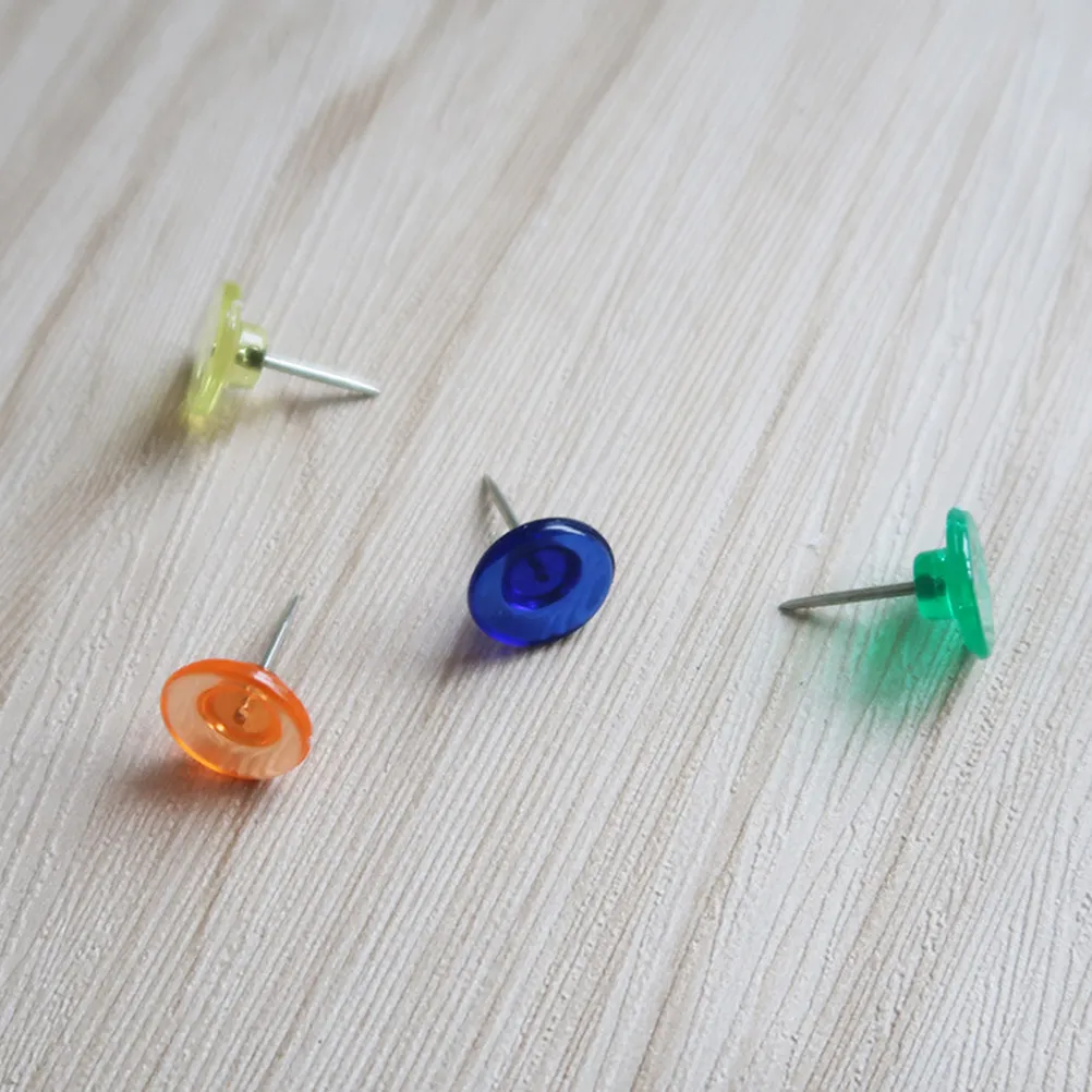 100Pcs 투명 다채로운 푸시핀 보관함 사무실 학교 홈 게시판 지도 태그 작은 머리 플라스틱 강철 못