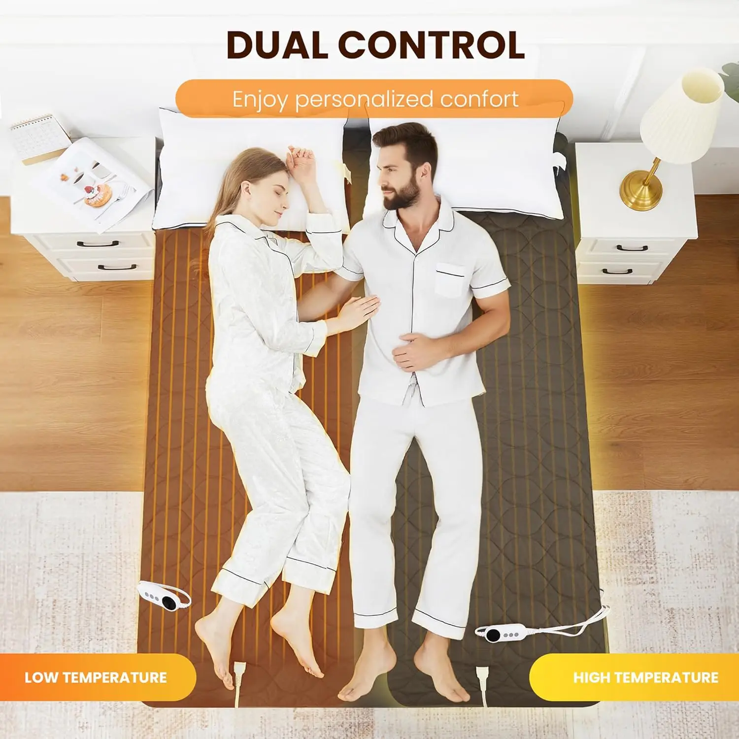 Heated Mattress Pad Queen Size - Dual Control, 6 Heat Settings & 10-Hour Auto Off, Quilted Electric Bed Cover, Bed Warmer