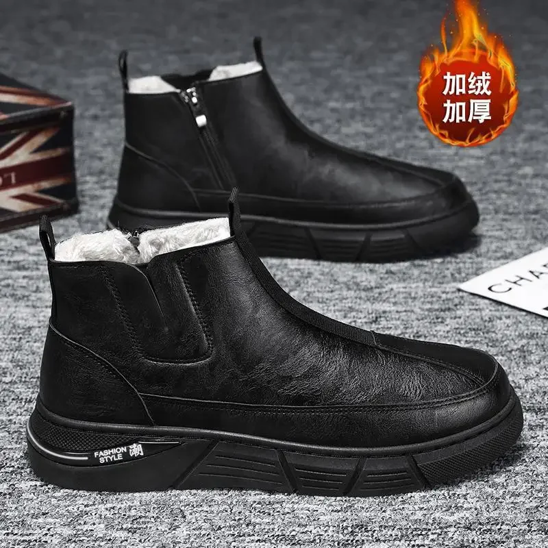 

Мужские ботинки с высоким берцем, зимняя теплая рабочая обувь на флисовой подкладке, хлопковая рабочая обувь, черные мужские повседневные кожаные ботинки Martin