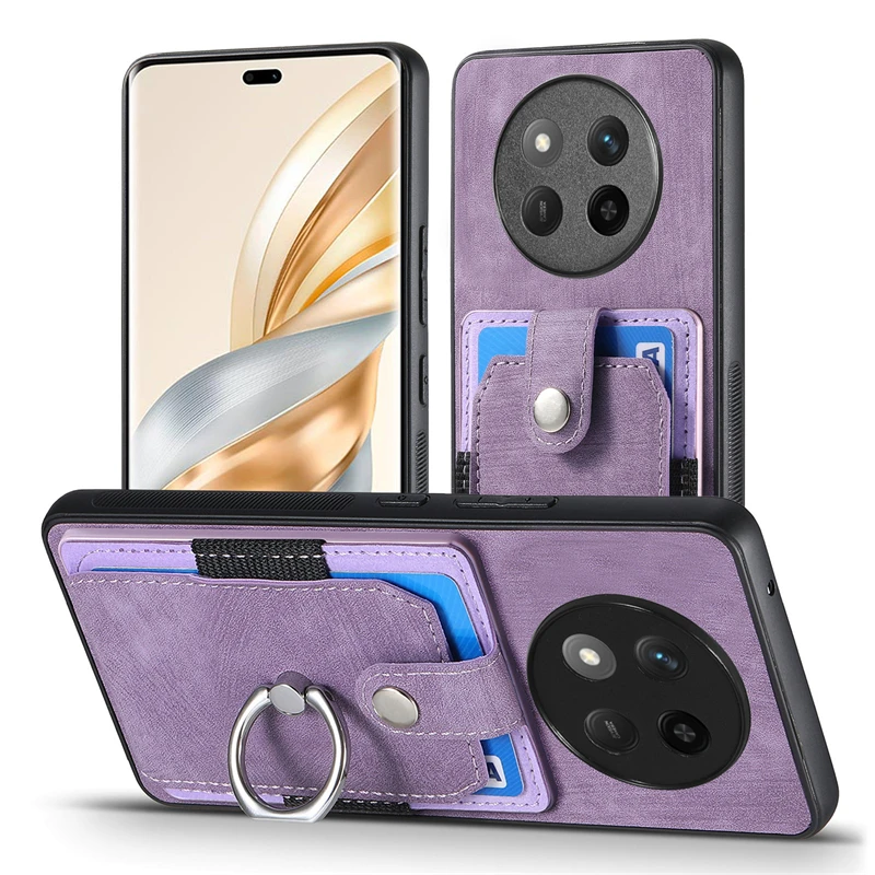 Luxury Leather Magnetic Wallet Case with Ring Stand and Card Slot Cover