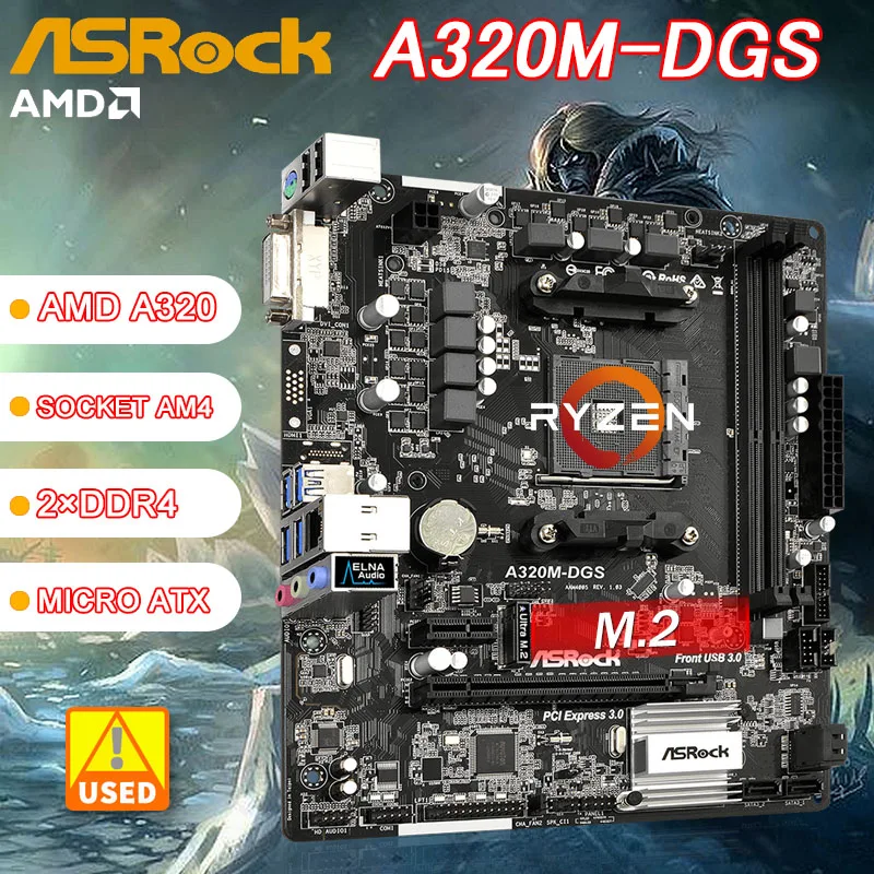 Amd a320 a320m placa-mãe para ryzen 5 5600 cpu asrock A320M-DGS am4 ...
