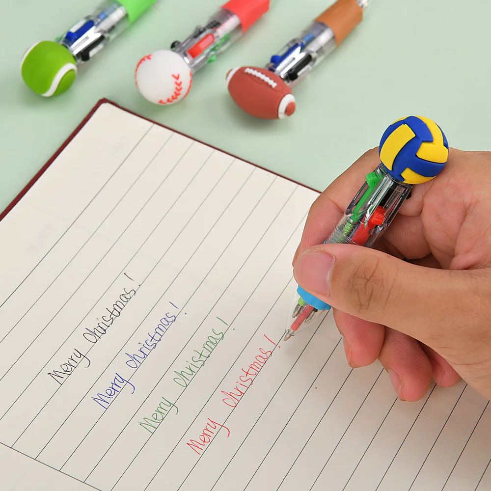 Nuovo modello di penne a forma di pallone da calcio e pallacanestro, da 1 a 20 pezzi, penne a quattro colori assortite per feste a tema calcio, carnevali, compleanni, matrimoni, ospiti, Capodanno, regali scolastici, premi, bomboniere. - immagine 2