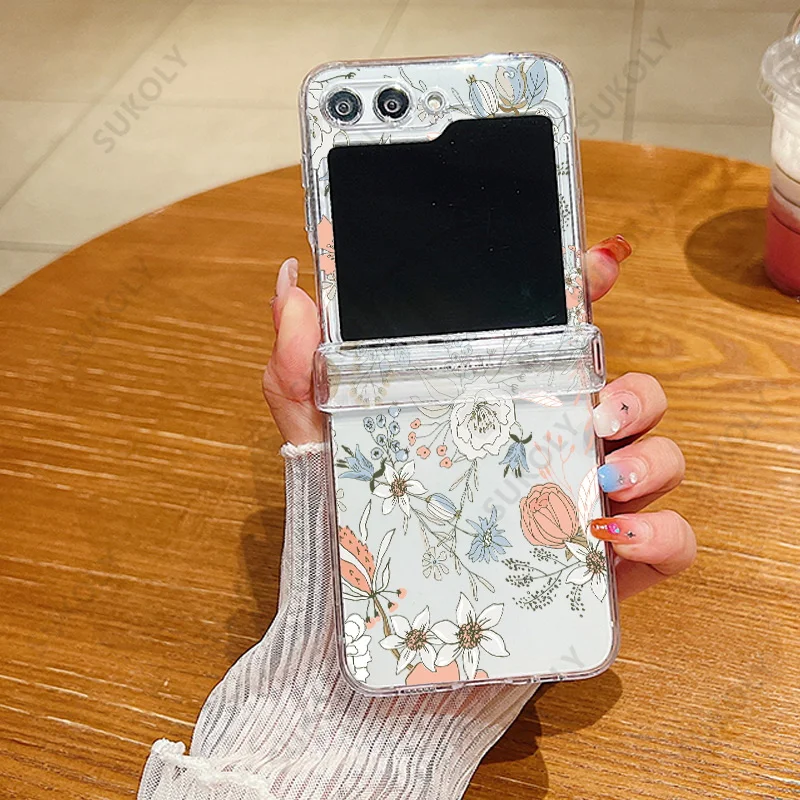 Elegant Floral Transparent Folding Phone Case - Hard Back Cover