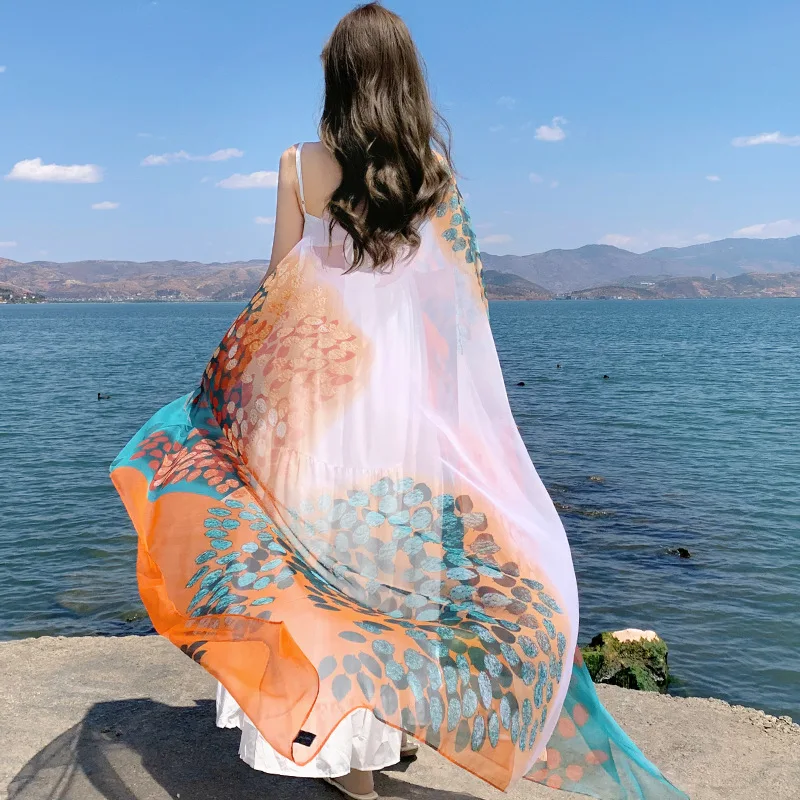 Large 125x180cm Shawl Sarong Wrap Thin Transparent Travel Beach Sunscreen Scarf for Women Bikini Brazilian Swimsuit Cover-ups 1